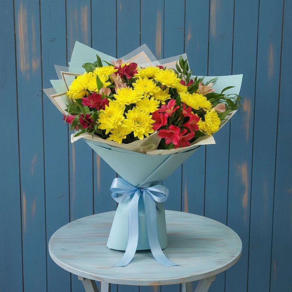 Букет цветов из: Альстромерии и Хризантемы в Янталь
