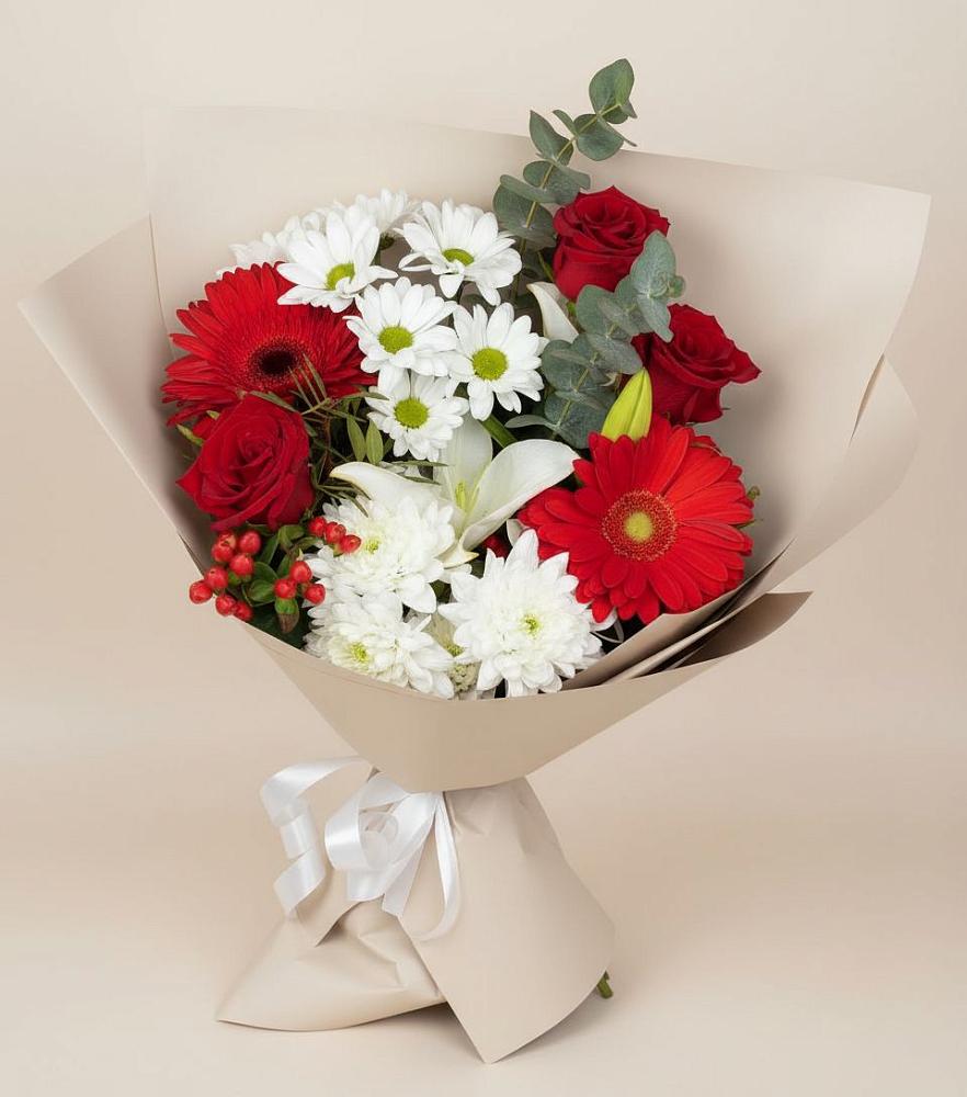 Букет цветов из: Розы, Хризантемы, Герберы и Лилии в Янталь