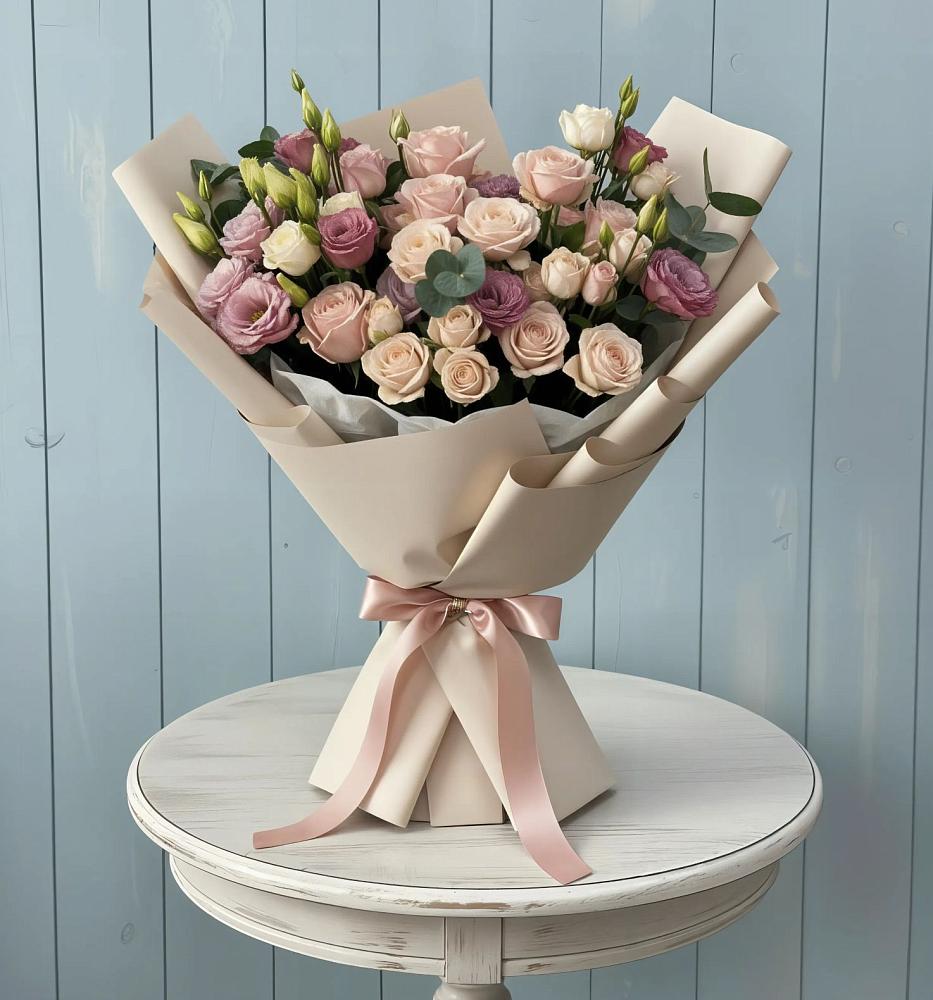 Букет цветов из: Розы и Лизиантусы в Янталь