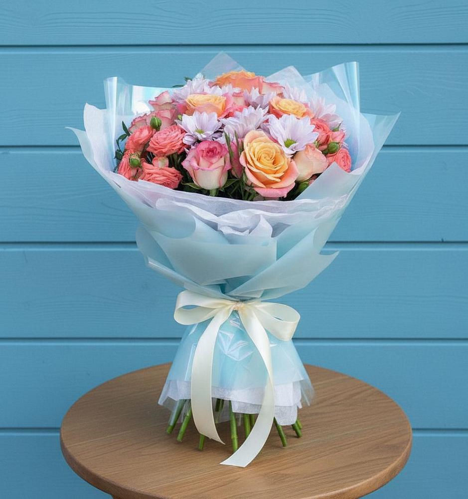 Букет цветов из: Хризантемы и Розы в Янталь