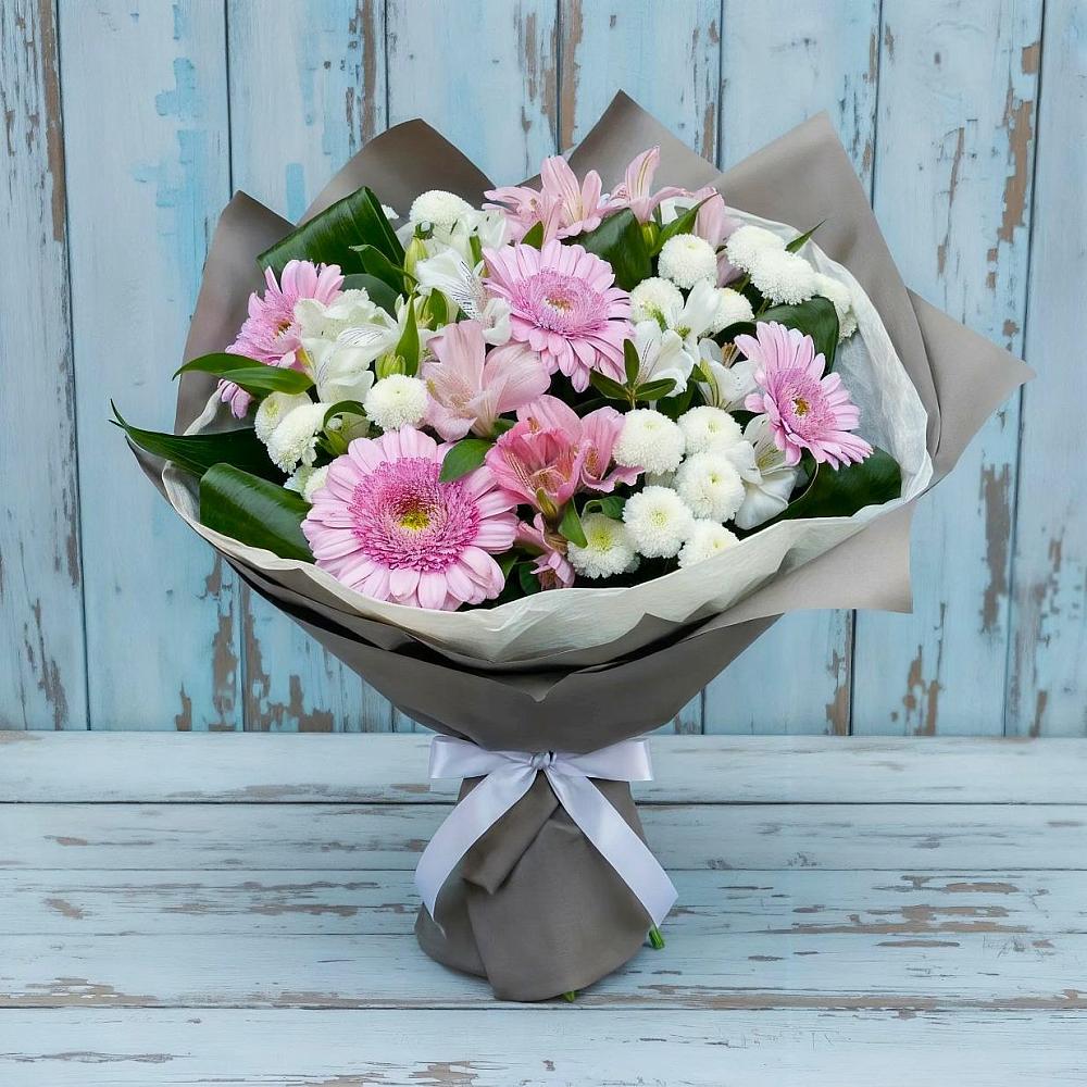Букет цветов из: Герберы, Альстромерии и Хризантемы в Янталь